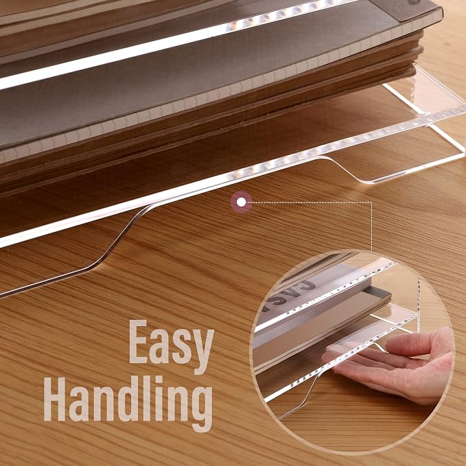 SANRUI Acrylic Paper Organizer Letter Tray for Desk, 4 Tier Enlarged File Sorter,Clear File Holder Desktop Shelf Document Storage for School Office Home - Image 3