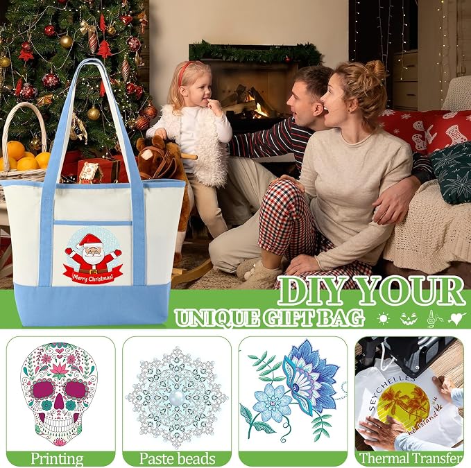 Sanwuta Canvas Tote Bags Bulk with Outer Pockets,Forest Color,12 Pack | Reusable Cotton Grocery Bags, Perfect for Teachers, Party Giveaways, DIY Crafts, Wedding Favors, Business Gifts - Image 7