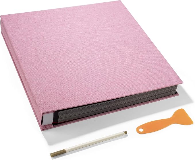 Large Photo Album Self Adhesive 4x6 5x7 3x5 8x10 Scrapbook Magnetic Album DIY Scrap Book Length 13 x Width 12.8 (Inches) 120 Black Sticky Pages Linen Cover DIY Photo Album(Pink) by HoneyTolly