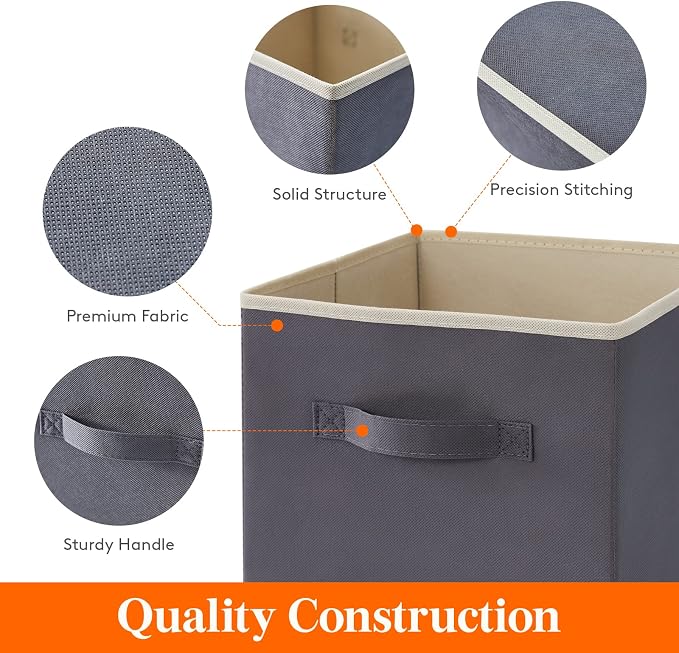 Lifewit Storage Cubes, 13 Inch Organizer Bins, 36L Gray, 6 Packs | Foldable Decorative Fabric Storage Baskets for Organizing Home Organizers with Handles for Shelves, Closet - Image 3