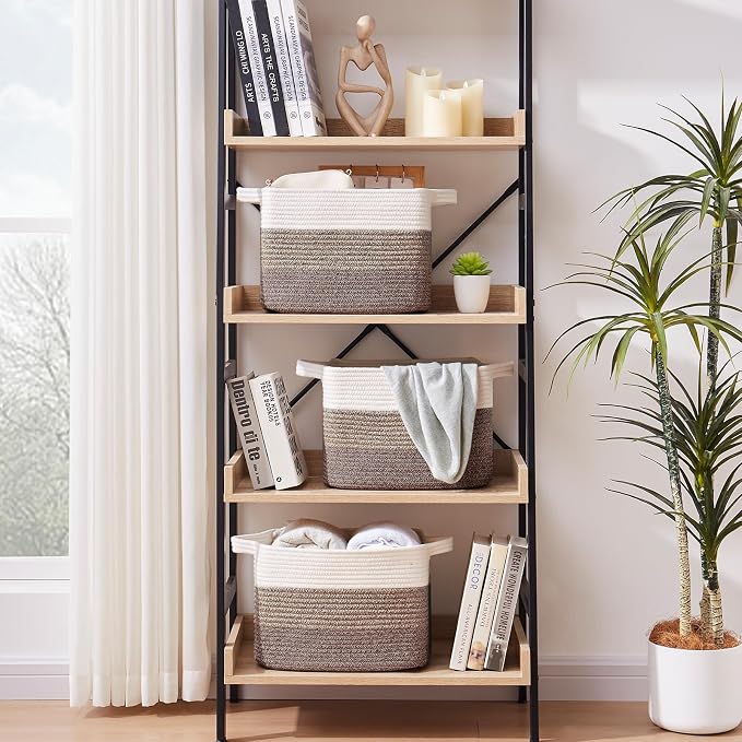 OIASKET Storage Baskets for Organizing, Woven Baskets for Shelves, Rectangle Decorative Organizer for Storage Clothes, Toy, Books, Towels Nursery Bins 3 Pack (Gradient Dark Brown, 13"x9.85"x8.7") - Image 3