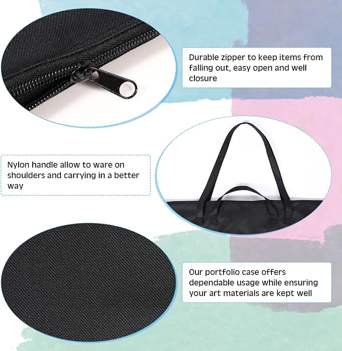Abbylike 1 Pcs 48x36 Inch Art Portfolio Tote Bag Large Waterproof Nylon Carrying Storage Case with Shoulder Strap Holds Poster Board Painting Drawing Sketch for Artist Students Art Work(Black) - Image 3