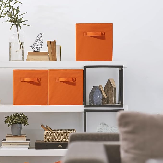 Sorbus Foldable Storage Cubes - 6 Fabric Baskets for Organizing Pantry, Shelf, Toy Box, Cubby, Closet - 11 Inch Collapsible Closet Organizers and Storage Bins with Handle (Orange) - Image 8