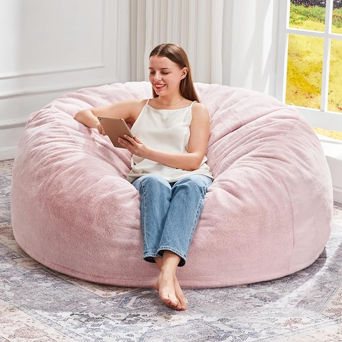 Hobestluk Bean Bag Chair for Adult Giant Beanbag with Filler Pink 4FT | Breathable Material Removable Machine Washable Cover Memory Foam Living Room Bedroom Reading Gaming Oversized Large Big by YourHomeDeservesMore