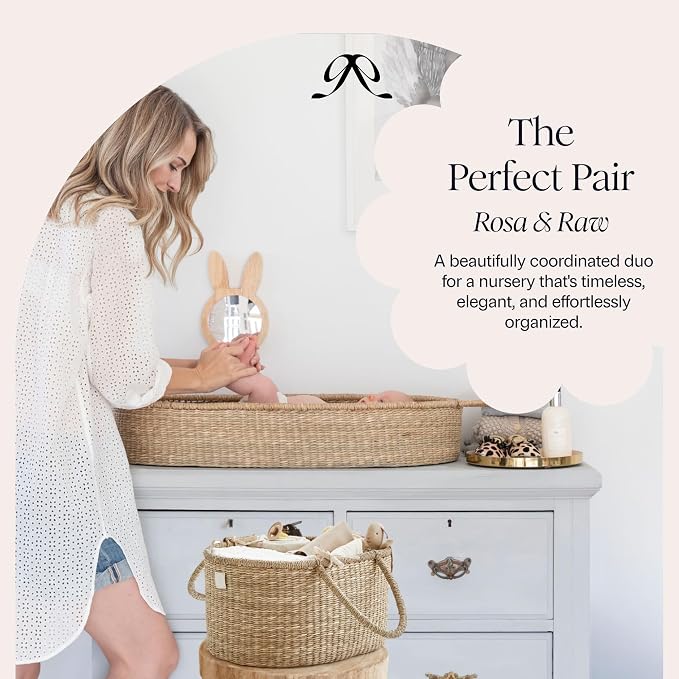 BEBE BASK Premium Baby Diaper Caddy Organizer Basket with Cotton Divider | Handmade & Award-Winner, Seagrass Caddy Basket, Newborn Essentials, Nursery Basket, Removable Divider, Baby Shower (ROSA) - Image 5
