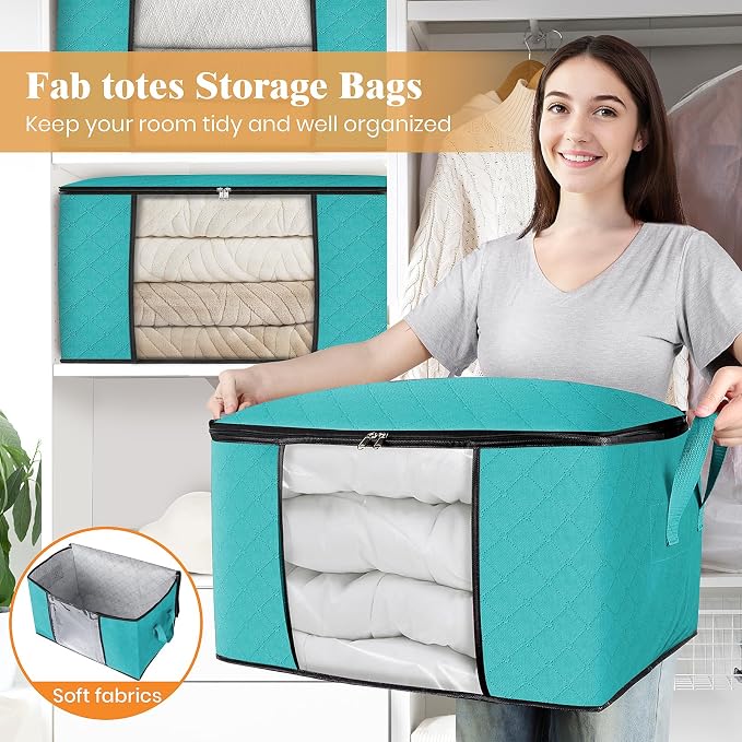 10 Pack Storage Bags for Clothes Blanket Storage Bins with Lids | Foldable Closet Organizers with Zippers,Window and Handles,Fabric Storage Bins for Sweater,Comforter,Bedding,Dorm essentials - Image 5