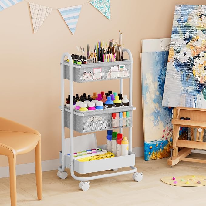 Modanais Baby Diaper Caddy Organizer Cart - 3 Tier Rolling Cart, Light Gray | Lockable Wheels, Baby Essentials Nursery Storage, Detachable Dividers - for Crib, Bedroom, Art & Craft Organizer - Image 7