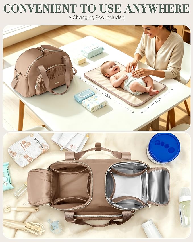 Marscamd Diaper Bag Tote with Changing Pad, Dual Inner Compartments | Large Crossbody Diaper Bags for Travel with Insulted Bottle Pockets, Luggage sleeve, Mommy Bag for Hospital - Image 3