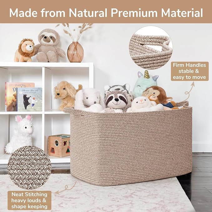 Goodpick 105L Extra Large Woven Rope Blanket Basket, Rectangle, Brown | 25'' x 16'' x 16'' Storage Basket for Blankets, Clothes & Pillows, Living Room & Bedroom Organization, Reinforced Handles - Image 6