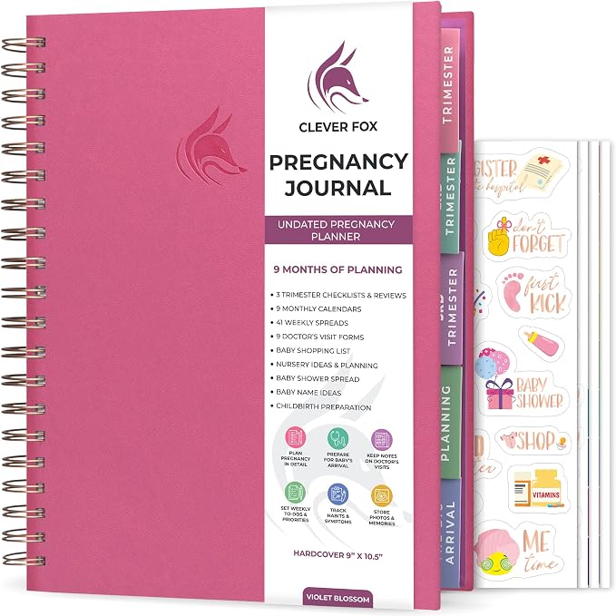 Clever Fox Pregnancy Journal, Expecting First Time Mom Planner Violet | Organized pregnancy & baby diary with weekly countdown calendars & checklists, maternity memory book, ivf 9 x 10.5 in by CleverFox