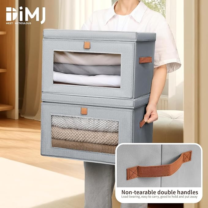 DIMJ Storage Bins with Lids - 6 Pack Large Fabric Closet Organizer with Window & Handles, Collapsible Decorative Storage Boxes for Shelves Under Bed, Books Clothes Blankets Sweaters Organization - Image 7