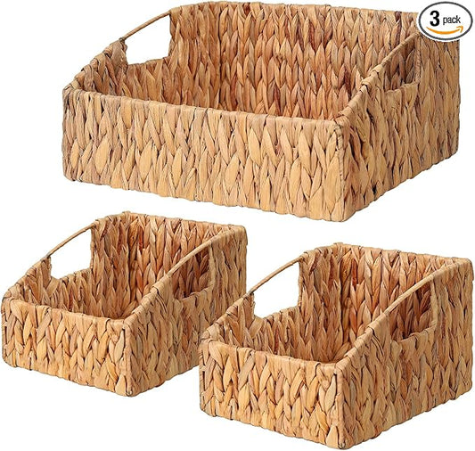Pantry Baskets for Organizing, Wicker Basket Shelf Storage | Handwoven Pantry Organizers and Storage with Built-in Handles, Laundryroom Organization Storage Bins for Snack Cans by Ollieroo