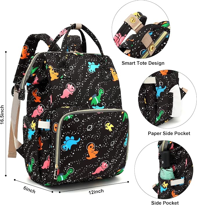 Dinosaur Baby Diaper Bag Backpack for Girls Boys, Waterproof Large Maternity Nappy Bags for Mom - Image 5