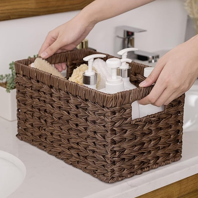 GRANNY SAYS Wicker Storage Baskets for Shelves, Brown Wicker Baskets,2-Pack | Waterproof Large Wicker Baskets for Organizing, Woven Basket for Pantry, Rectangle Basket for Shelf,Woven Baskets for Storage - Image 5