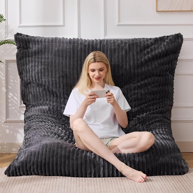 Bean Bag Chair, Giant Bean Bag Chair, 4 in 1 Convertible Beanbag Chairs for Adults with Removable Cover, Memory Foam Floor Cushions, Living Room, Bedroom, Dark Grey by MuaMelop