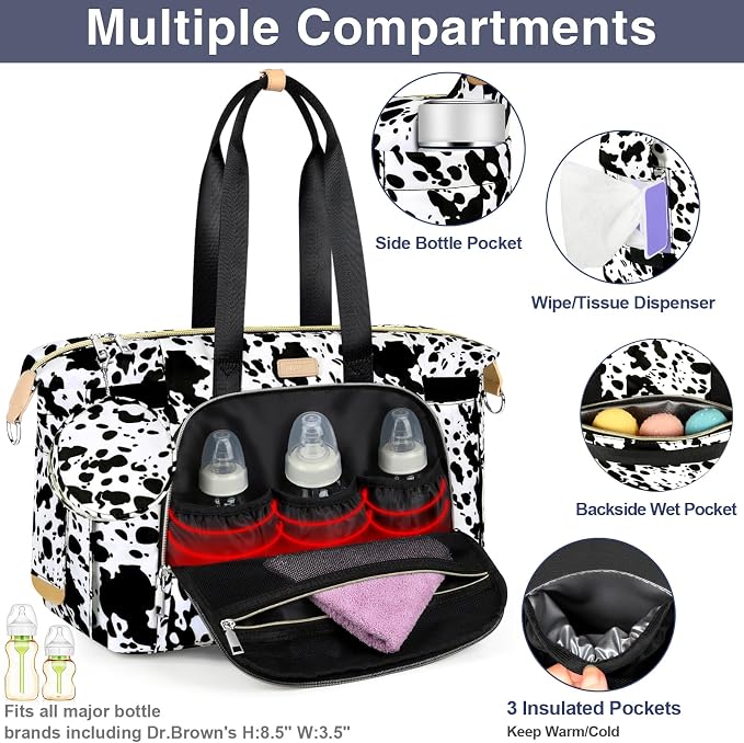 Diaper Bag Tote for Baby 7PCS, Large Mommy Bag with Portable Changing Pad | Multifunctional Hospital Bags for Labor and Delivery with Pacifier Case and Organizer Pouches,Travel Baby Bag for Boy Girl - Image 4