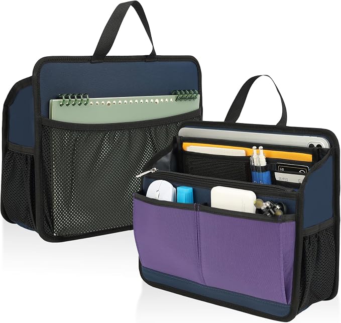 Small Rugged Organizer Insert for Briefcase Tote Shoulder Messenger Bag-19 Pockets,Padded Water-repellent Nylon-Mix by DELTAMANN