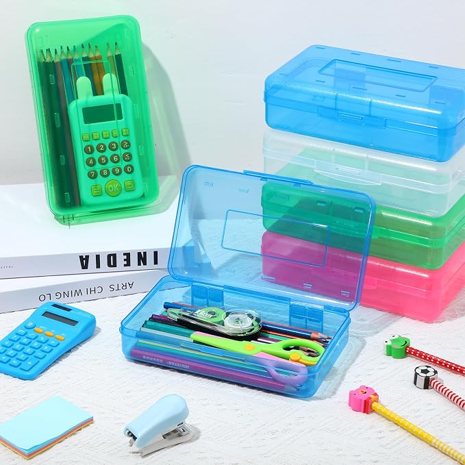 15 Pcs Clear Pencil Box Bulk Plastic Large Capacity Pencil Boxes Hard Pencil Case Organizer with Snap Tight Lid for Kids Boys Girls Multi Purpose School Classroom Home Office Supplies, 5 Colors - Image 4