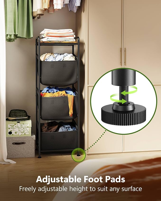 3 Section Laundry Sorter with Removable Bags, 120L Vertical Laundry Hamper with Shelf, Stackable Laundry Baskets organizer for Bathroom, Apartment, Dorm (Black, With Shelf) - Image 6