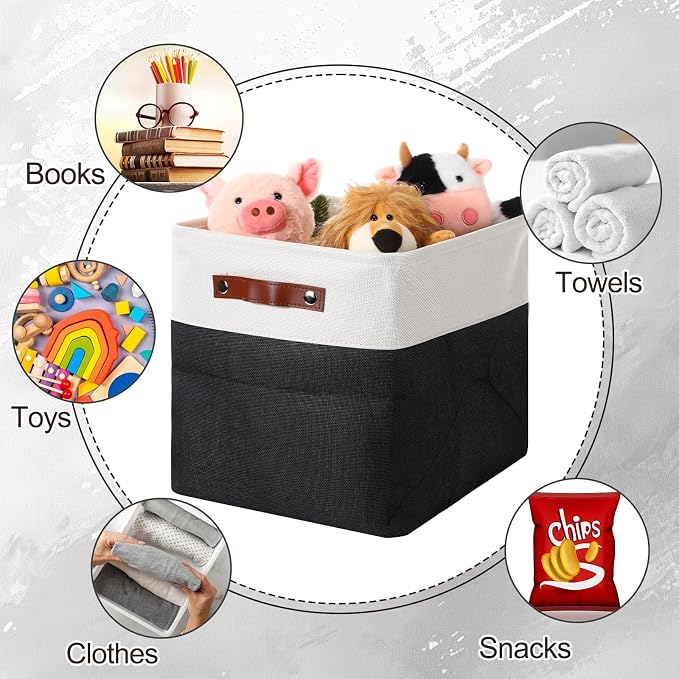 Uiifan 8 Pack 12 x 12 x 12 Inch Large Storage Baskets Collapsible Fabric Storage Cubes Bins with Handles for Shelves Closets Nursery Home Clothes Toys Organizers, Black - Image 7