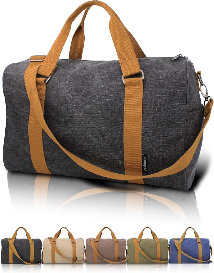 Travel Duffel Bag - 40L Weekender Carry-On, CanBoss (Black) | Spacious 40L canvas weekender duffle for women & men - gym, travel and carry-on bag with trolley sleeve and 6 pockets by Unknown