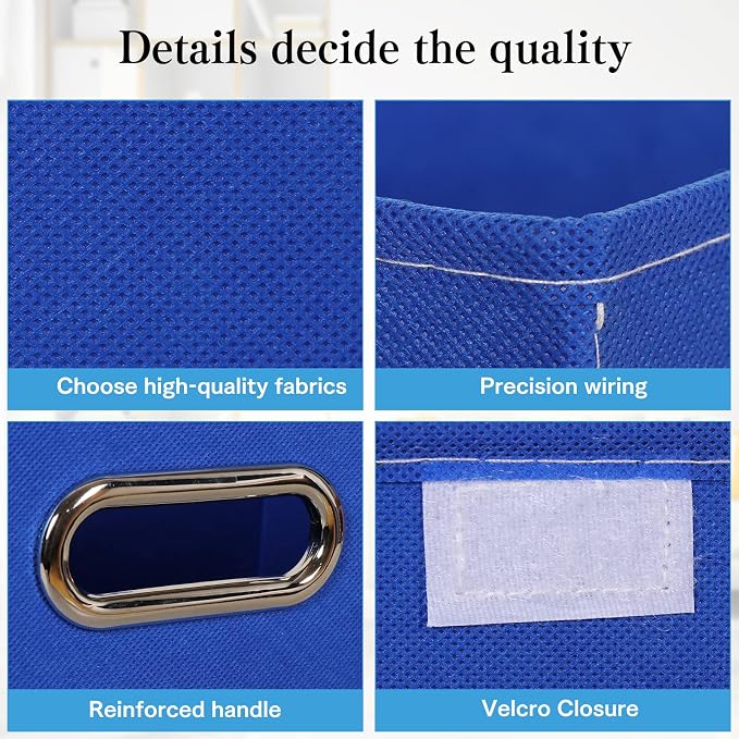 STOREONE Fabric Storage Cube Bins Foldable Organizer Container Collapsible Basket with Lids and Metal Handles, for Home, Bedroom, Closet 8 Pcs (Dark Blue) - Image 7