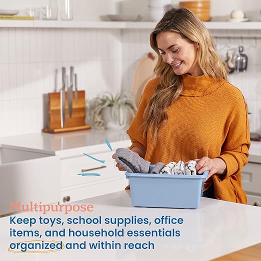 ECR4Kids Scoop Front Storage Bins, Multipurpose Organization, Powder Blue, 10-Piece | Durable plastic, GREENGUARD Gold Certified, 1.2 gallon capacity, lightweight & nestable, built-in handle, classroom/home use - Image 3