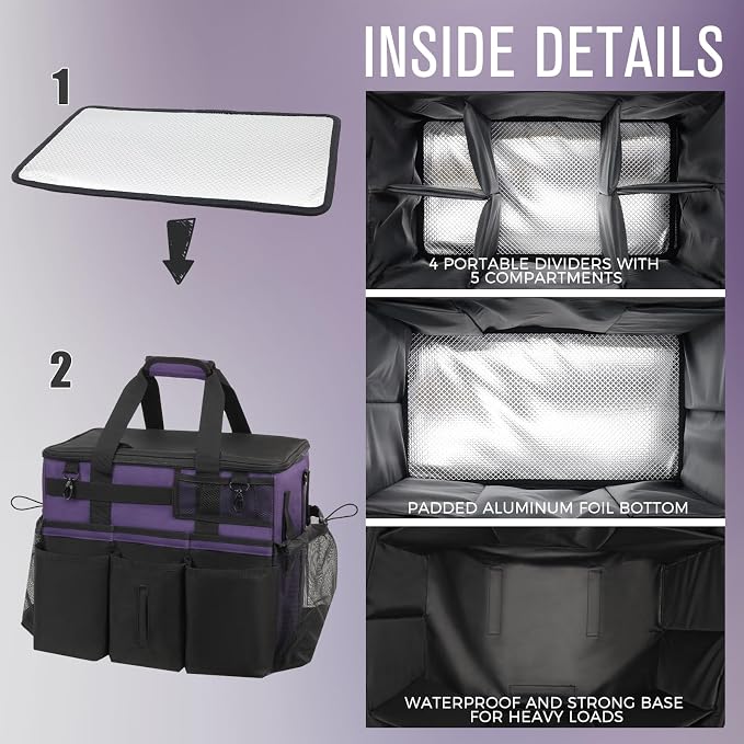SCAVATA Rolling Cleaning Caddy Bag with Detachable Trolley, Large Cleaning Supplies Organizer with Wheels, Multi Pocket Cleaning Cart with Adjustable Shoulder Strap for Housekeeper & Home, GrapePurple - Image 4