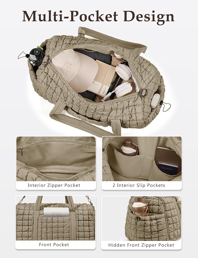 Quilted Travel Duffle Bag Puffer Weekender Bag Overnight Bag Duffel Gym Bag | Medium Soft Puffy Carry-On for Women, Large Lightweight Personal Item Travel Bag for Trips Business Sport Airplane Hospital - Image 3