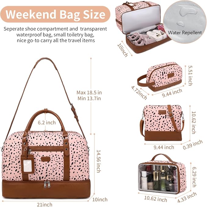 4PCS Weekender Bags for Women Large Overnight Weekend Travel Duffel Bags | Travel Bag Carry-on Tote Hospital Bag with Shoe Compartment Crossbody Toiletry Bag for Travel Business Gym Water Resistant - Image 3