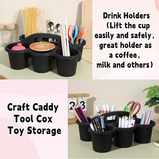 gisgfim 6 Pack Classroom Caddy Organizer with Handle, 6 Compartments, Black | Stackable Plastic Table Caddies, 12x9x3.5 In, caddy Organizer for School Supplies, Crayons, Pencils, Crafts and Drink Cups - Image 5