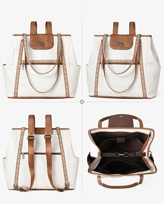 Large Laptop Tote Bag for Women Designer Leather Laptop Bag, 15.6in | Fashion Travel Backpack Purse Shoulder Handbag Fits 15.6 Laptop, Daily, Work, Business Trip, Weekend Travel, Teacher - Image 8