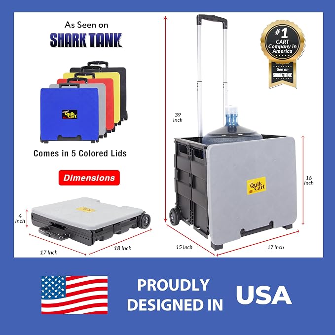 dbest Products Quik Cart Standard Collapsible Rolling Crate - Gray Lid | with Wheels, Roll Up to 80 lbs Capacity, Heavy Duty Plastic Construction, Telescoping Handle, Foldable Utility Cart - Image 4