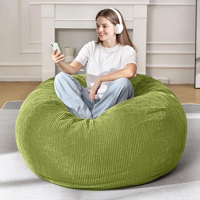 3FT Bean Bag Chair for Adults,3' Big Teardrop Beanbag with Filler | Beanbag Chair with Memory Foam Filled,Bean Bags with Handy Handle&Machine Washable Cover for Living Room,Bedroom-Green - Image 3