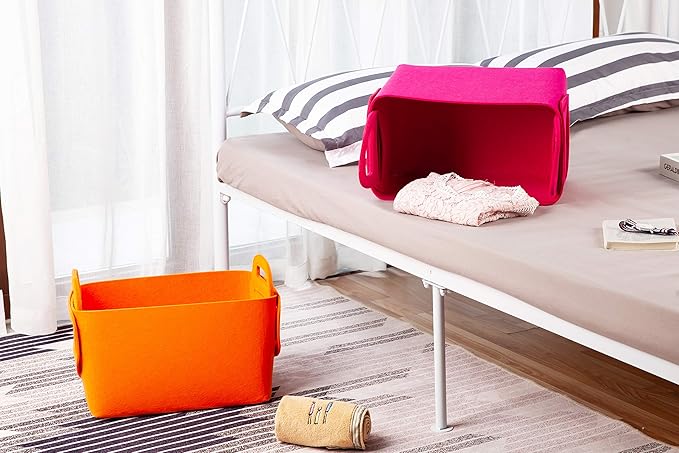 Minoisome Storage Basket Felt Storage Bin Collapsible& Convenient Box Organizer with Carry Handles for Office Bedroom Closet Babies Nursery Toys Laundry (Orange, 13.8inch（L）×9.5inch（W）×8.3inch（H）) - Image 5