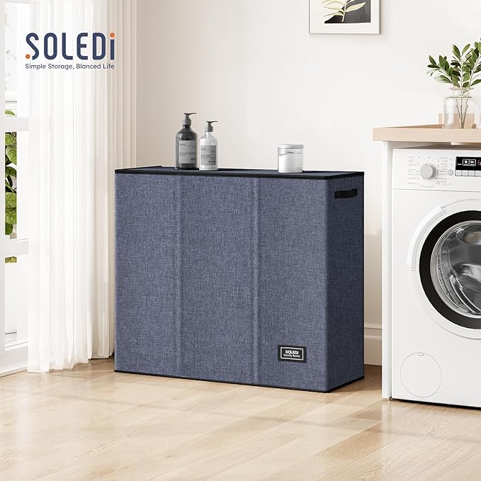 SOLEDI 180L 3-Section Laundry Hamper with Lid, Extra Large Dirty Clothes Basket with Sturdy Handles for Laundry Room & Bedroom - Durable Organizer for Sorting Laundry - Image 5
