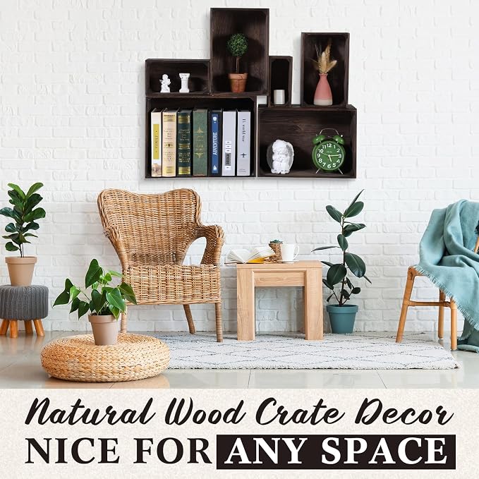 AceOrbit Set of 6 Rustic Wood Crates, Nesting Storage Boxes,Dark Brown | Distressed Wooden Containers with Cutout Handles, Vintage Farmhouse Wedding Party Decor, Decorative Baskets for Supplies - Image 6