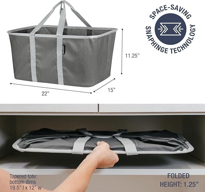 CleverMade Collapsible Fabric Laundry Baskets - Foldable Pop Up Storage Container Organizer Bags - Large Rectangular Space Saving Clothes Hamper Tote with Carry Handles, Pack of 2, Charcoal | Carry a Full Load with One Hand | Long Center Handles Balanc... - Image 2