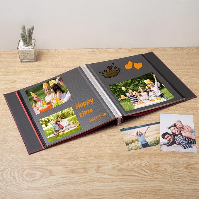 Large Photo Album Self Adhesive for 4x6 8x10 Magnetic Scrapbook Album DIY 60 Black Sticky Pages Linen Cover Photo Album(Purple) - Image 2