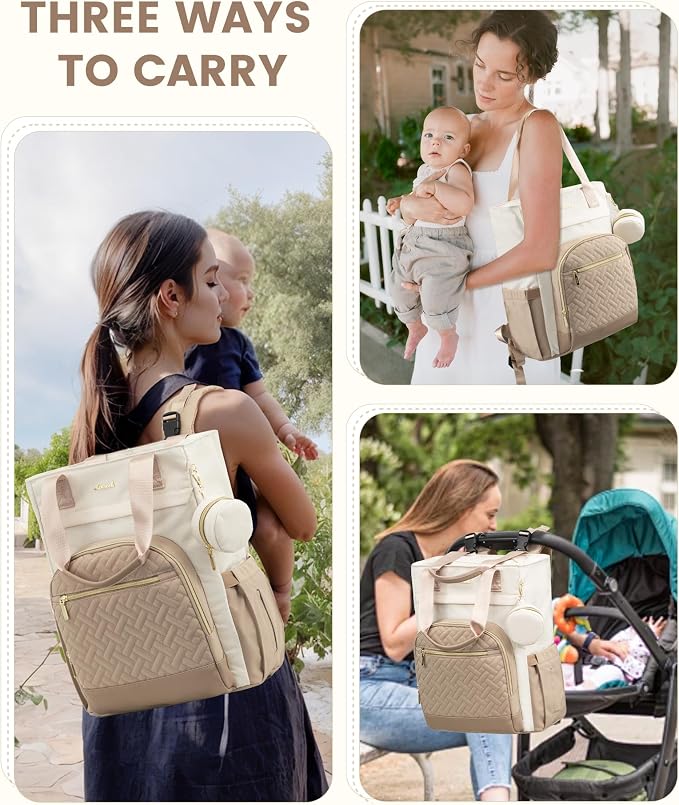 LOVEVOOK Diaper Bag Backpack, Large Capacity Portable Baby Bag with Foldable Diaper Changing Pad, Waterproof Baby Diaper Bags Gift for Mon Dad, Ivory Khaki - Image 5