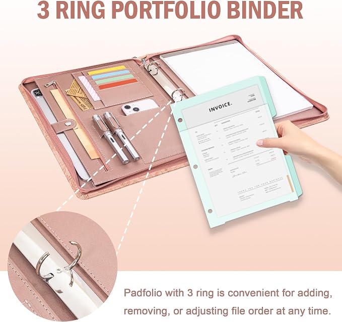 Calfinder Personalized Portfolio for Women, Free Name Engrave,Leather Binder 3 Ring, Business Portfolio Organizer for Documents,Ipad,Tablet,Unique Gift for Graduation/Professionals/Lawyers - Image 7