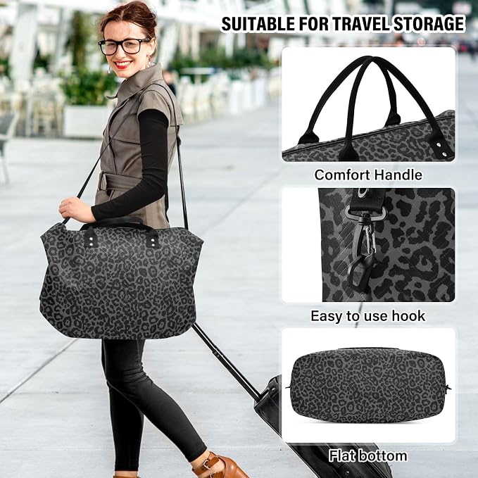 Large Travel Duffel Bag Sports Tote Gym Bag Overnight Weekender Bags Dark Gray Leopard Cheetah Print Carry On Luggage with Toiletry Bags - Image 6