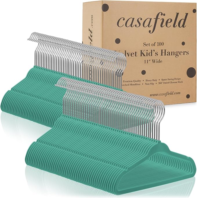Casafield 100 Velvet Baby Hangers - 11" Size for Infant & Toddler Clothes - Teal - Image 4