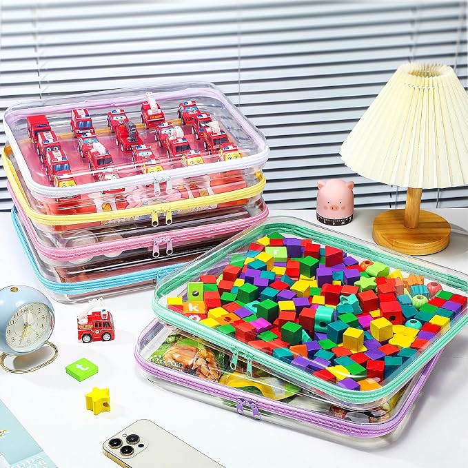 Sanwuta 6 Clear Hard Zipper Case,Assorted Color,13.78 X 11.81 X 2 Inch | Pencil Case Pouches ,Makeup Bag,Plastic Toiletry Diaper Bag ,Travel Toy Storage,Waterproof Organizer Bins - Image 6