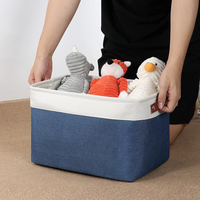 DULLEMELO Fabric Storage Bins, Foldable Storage Baskets for Organizing, Empty Gift Baskets (3-Pack Medium-15 inch X 11 inch X 9.5 inch , White&Blue) - Image 3