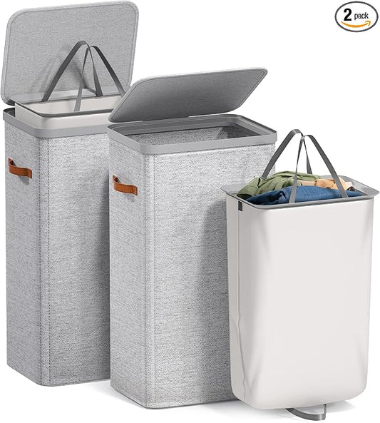 Sorbus Laundry Hamper with Lid - Collapsible Fabric Laundry Basket with Handles and Removable Laundry Bag – 26.5 Gallon (100 L) Dirty Clothes Hamper for Bedroom, bathroom and dorm - 2 Pack (Gray) by Sorbus