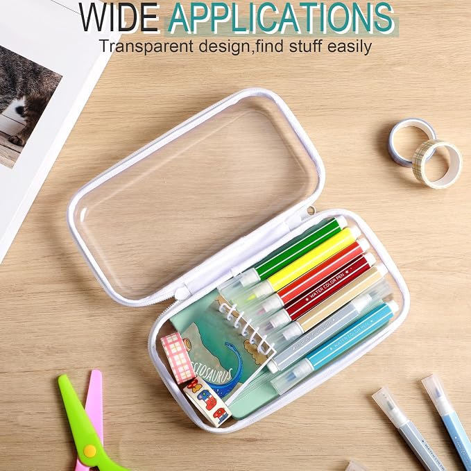 Sanwuta 6 Clear Hard Zipper Case,White,7.48 X 3.94 X 2 Inch | Pencil Case Pouches ,Makeup Bag,Plastic Toiletry Diaper Bag ,Travel Toy Storage,Waterproof Organizer Bins - Image 5