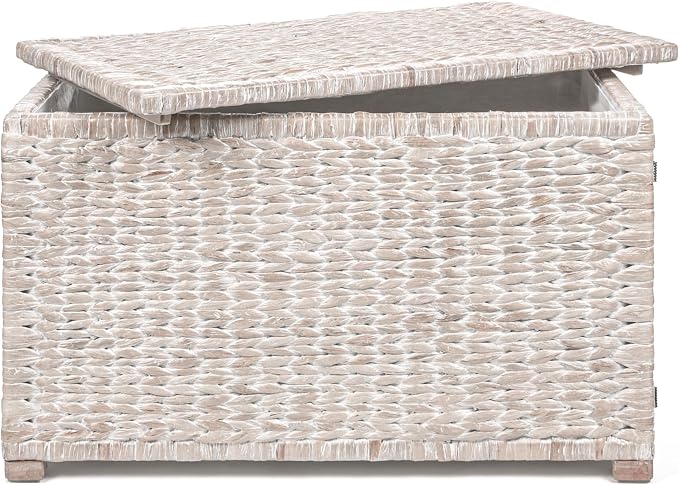 happimess Anada 30" Storage Trunk Wicker Weave Water Hyacinth, White Wash | Solid Mahogany Construction, Collapsible Folds Flat, Removable Lid, Fabric Liner, Footed Base, 17.5" Height, 17.5" Depth - Image 11