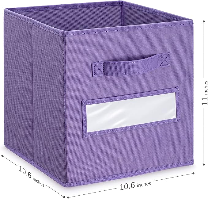 11 Inch Storage Cube,Storage bin,cube storage (Set of 10) Foldable Fabric Cube Storage Bins with 10 Labels Window Cards & a Pen,Baskets Containers for Shelves,Closet Organizers Box,Purple - Image 3