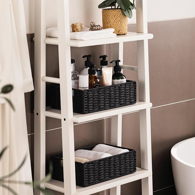 UBBCARE 2 Pack Wicker Basket, 11.5L×7.5H×3.5W inch Woven Paper Rope Storage Baskets for Shelves, Foldable Rectangular Storage Baskets with Handle, Storage Basket for Organizing, Black - Image 4